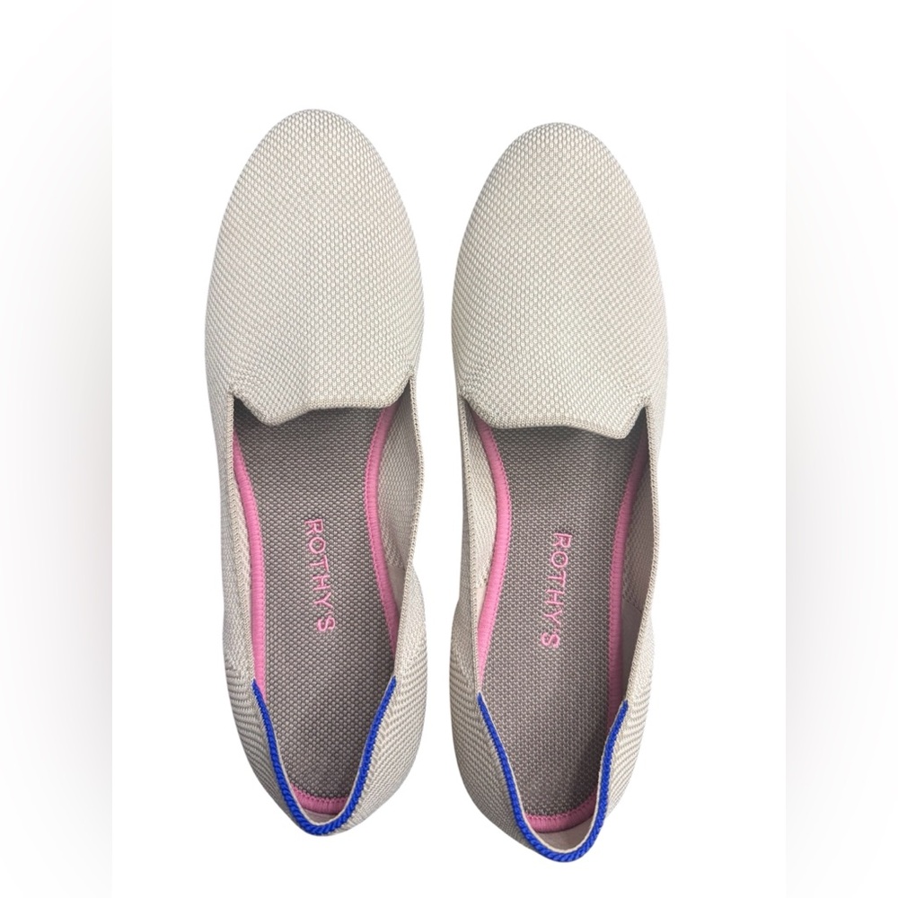 Rothys The Loafer Linen DoubleStitch Beige Cream Womens Size 11.5 Round Toe